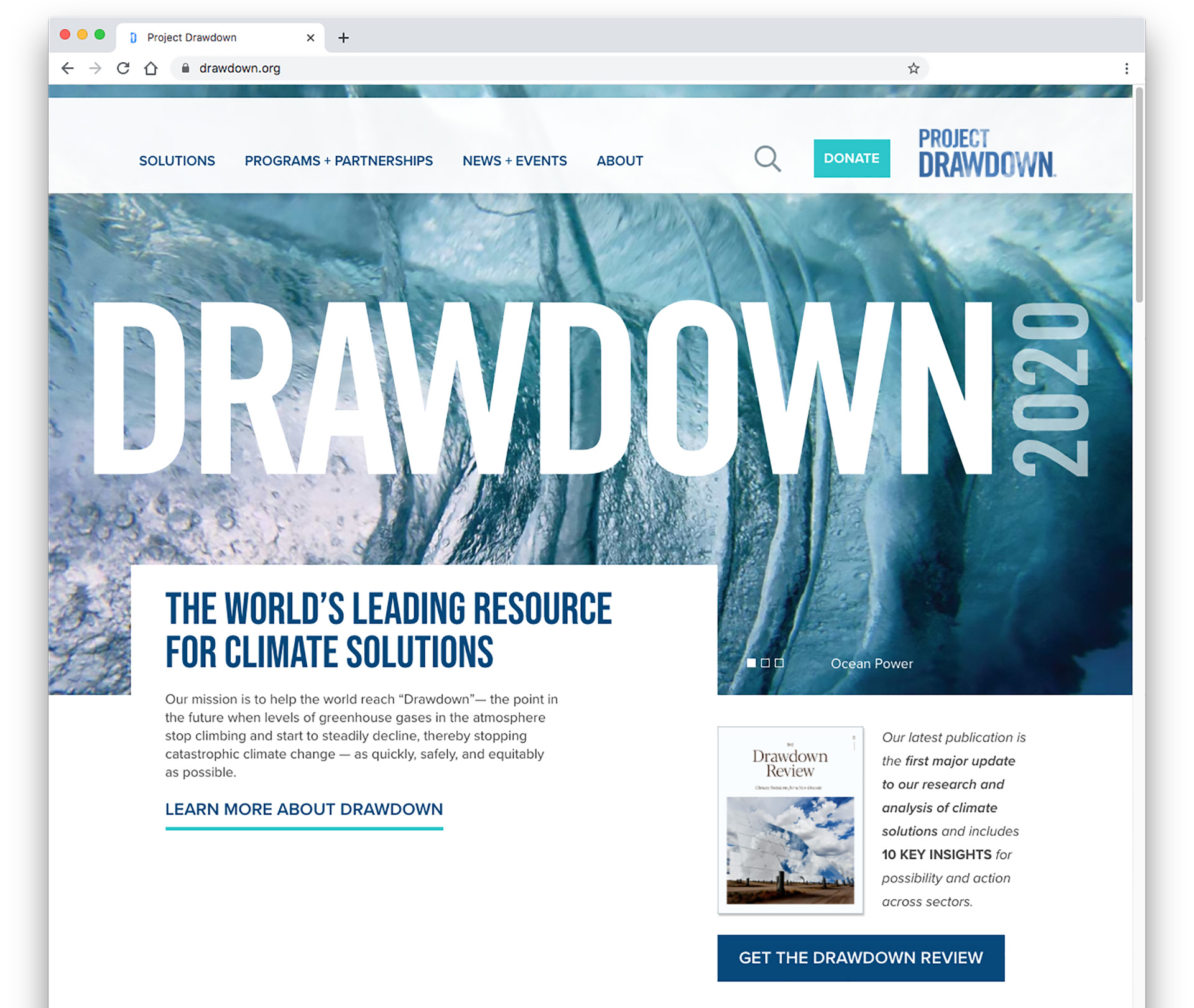 Screenshot of the drawdown.org website home page