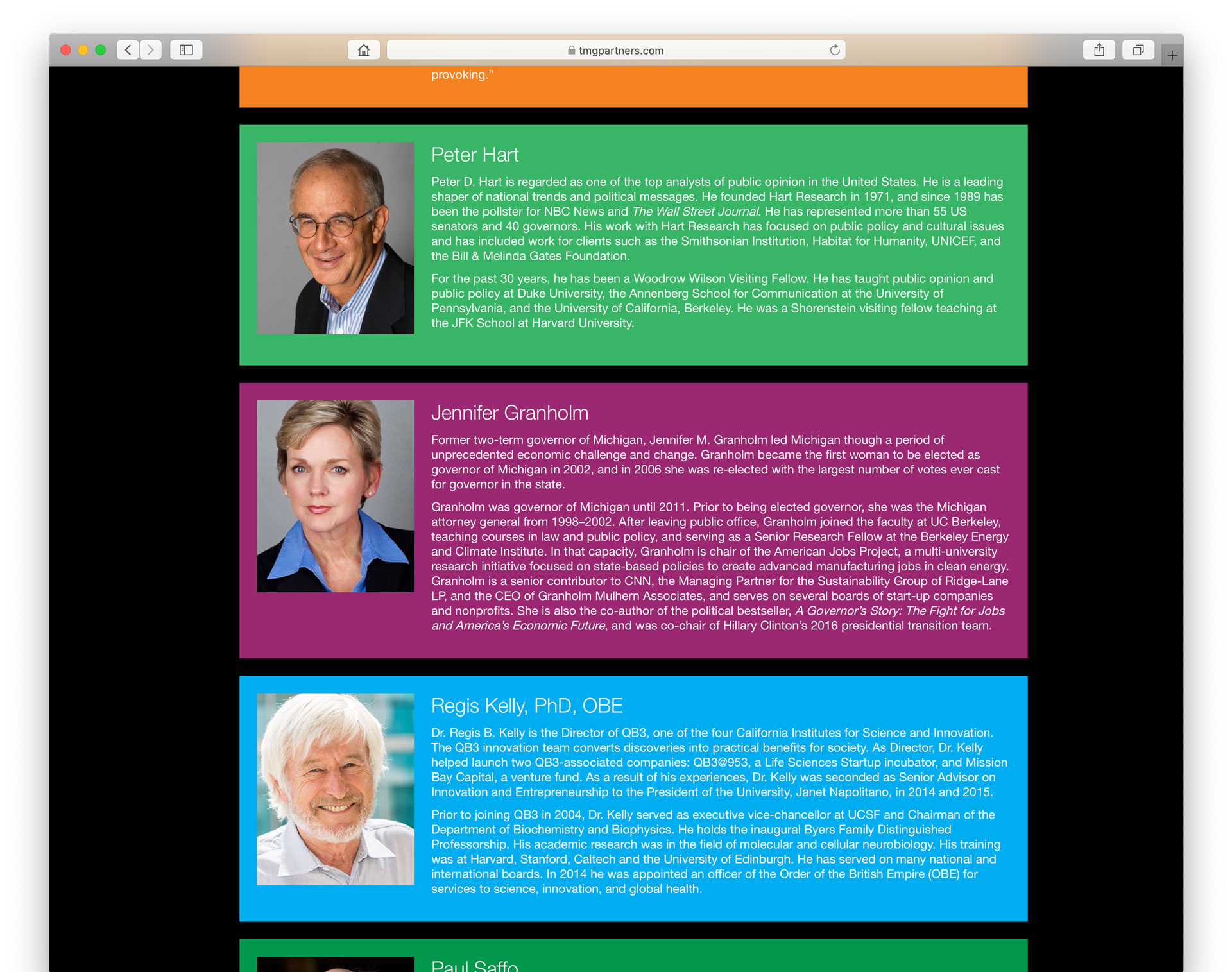Screenshot of event web page showing speaker biographies.