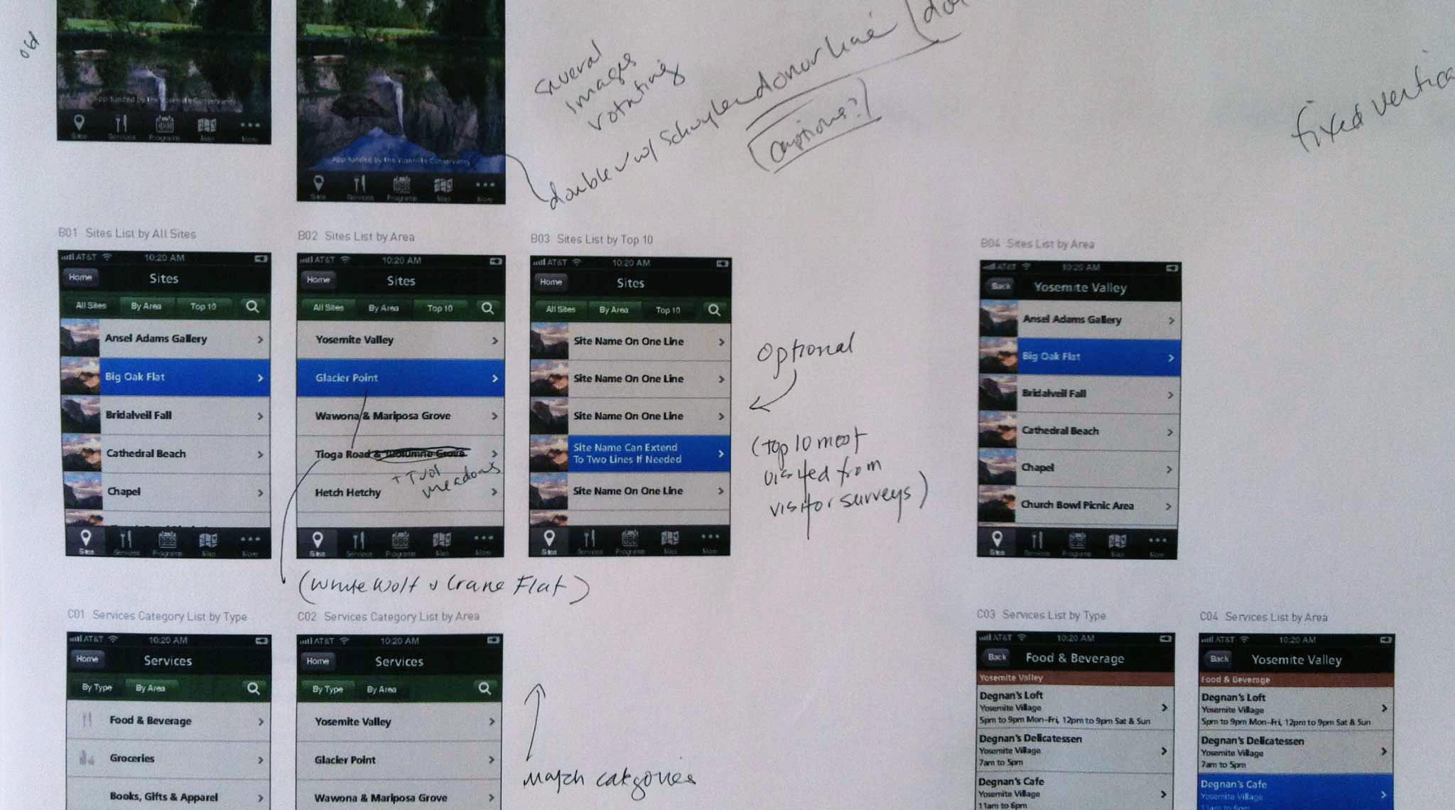 Slider Image: Print out of app visual design with hand-written design comments and notes