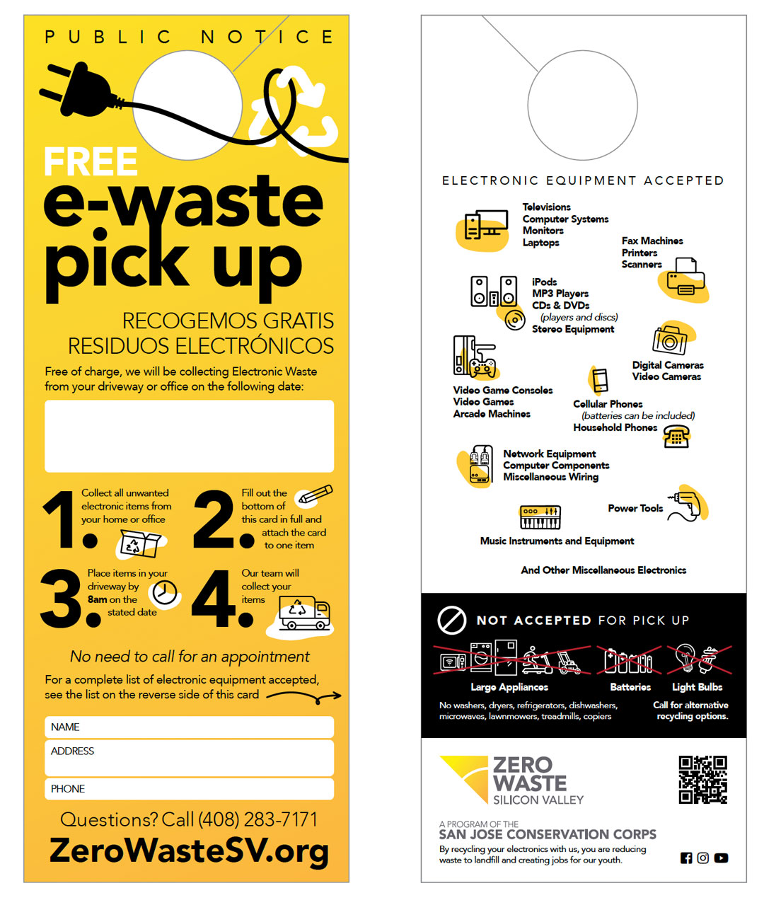 E-waste recycling door hanger