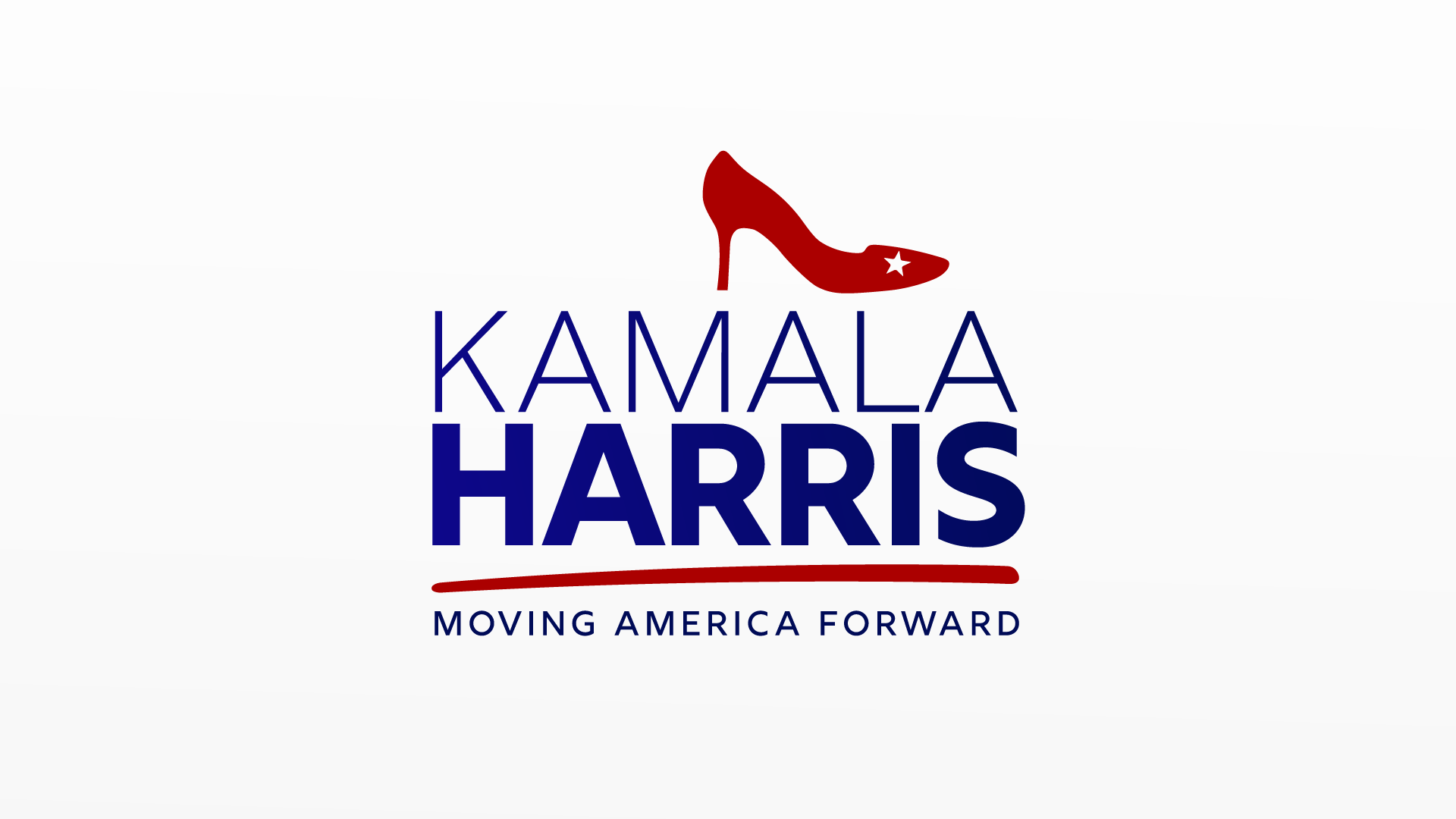 Kamala Harris graphic of Red High Heel with Star and slogan: Moving America Forward