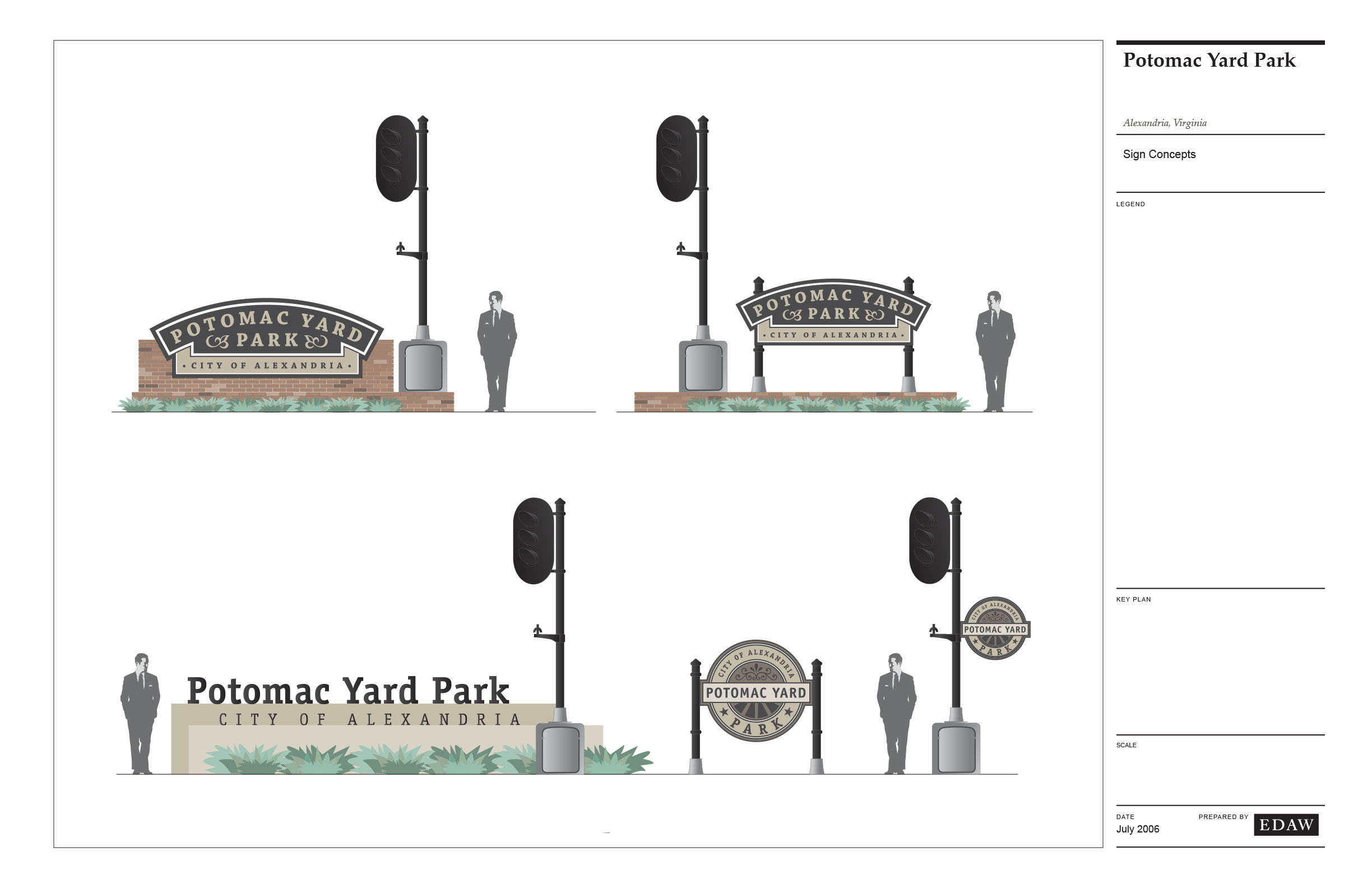 Potomac Yard Park monument sign variations