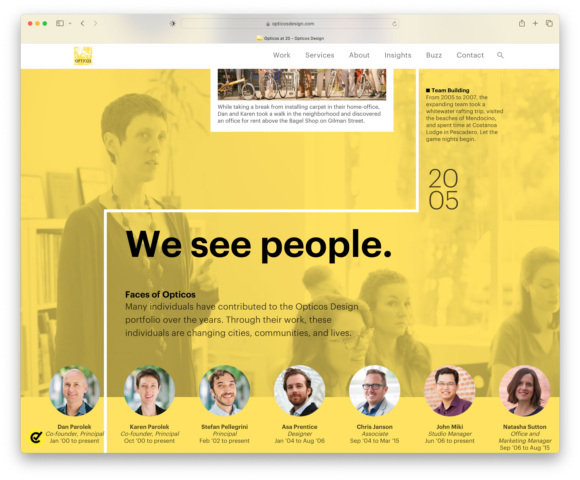 20th Anniversary web page with timeline screenshot
