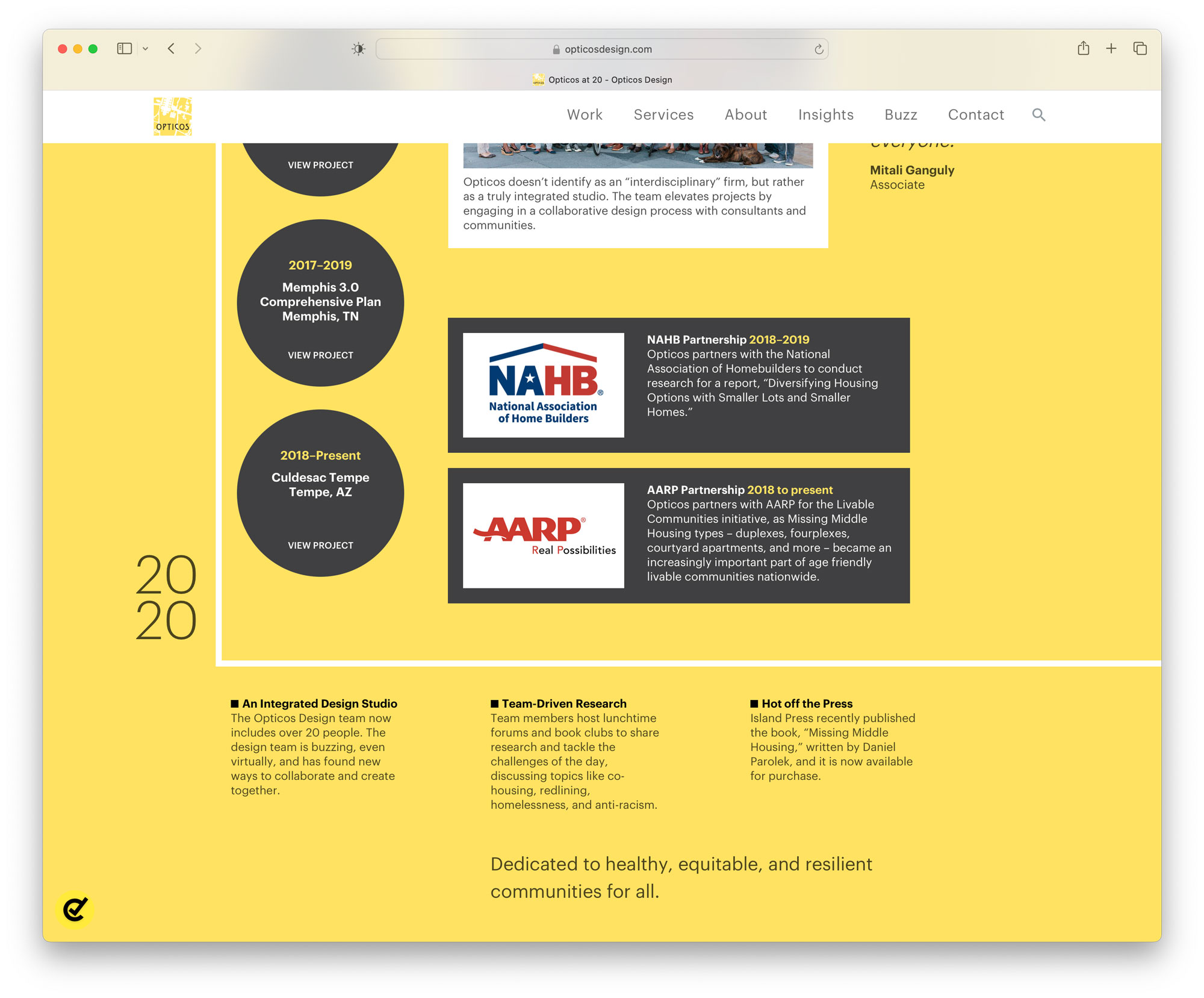 20th Anniversary web page with timeline screenshot