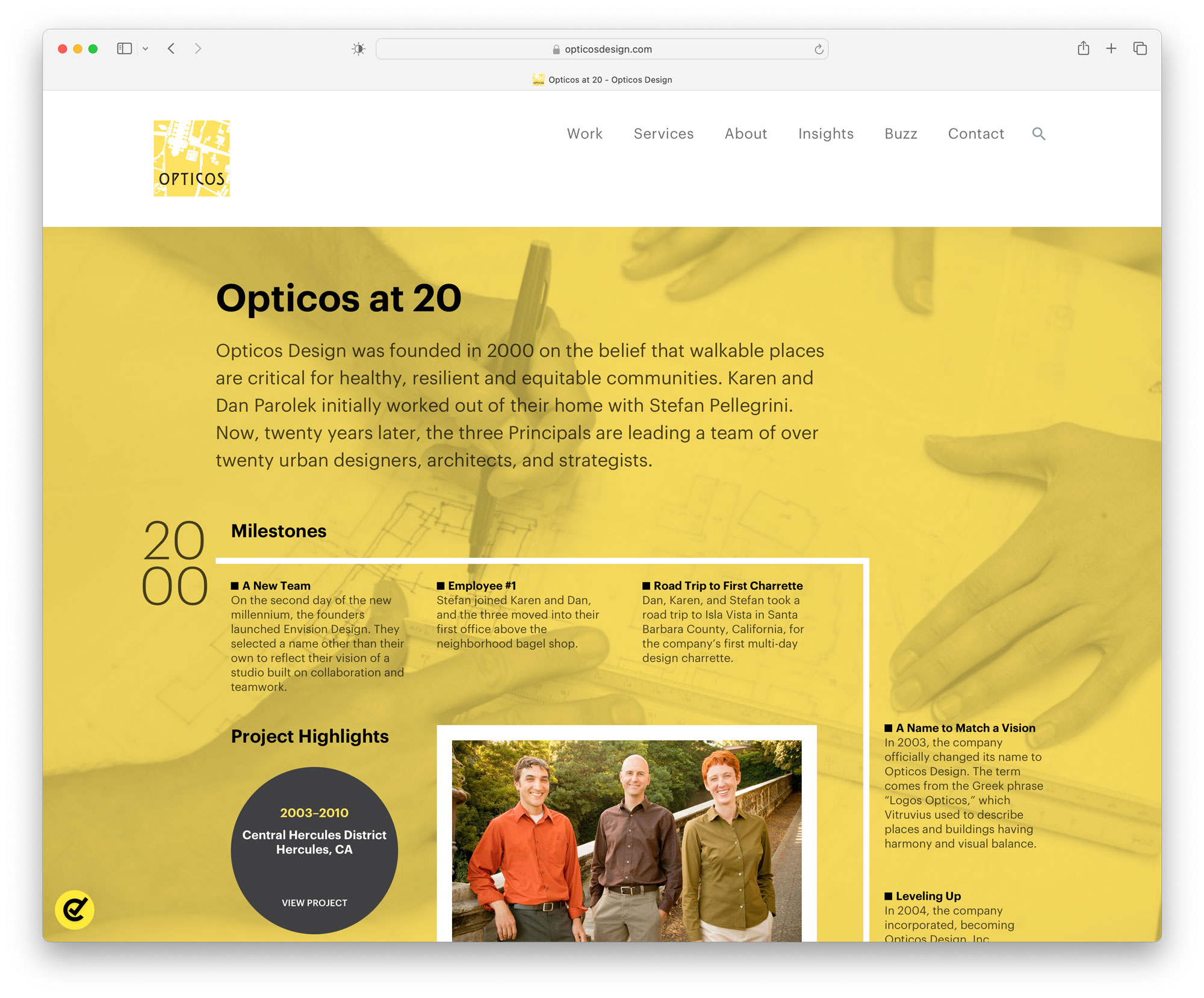 20th Anniversary web page with timeline screenshot