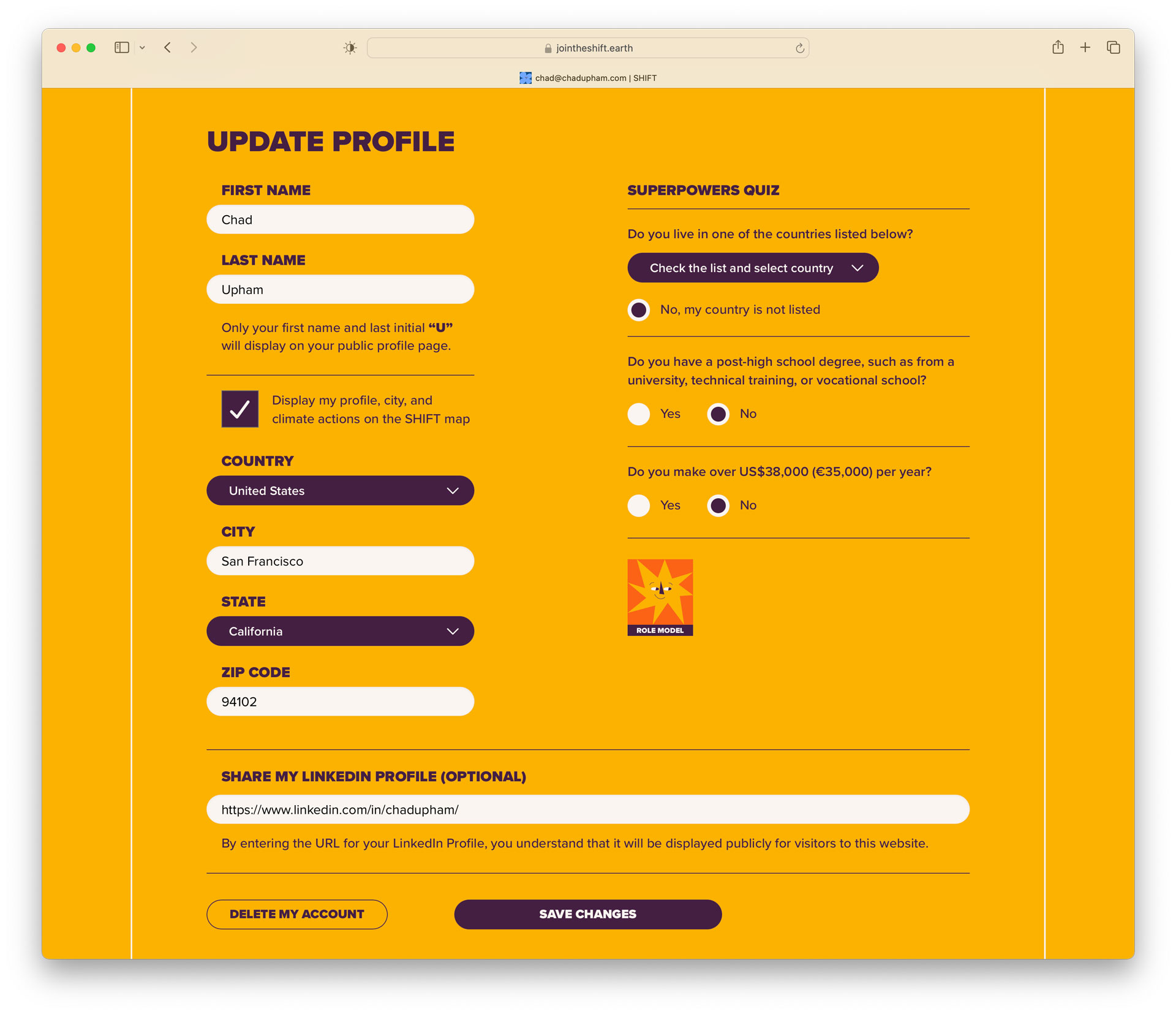 SHIFT website screenshot