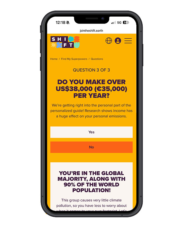 SHIFT website on mobile
