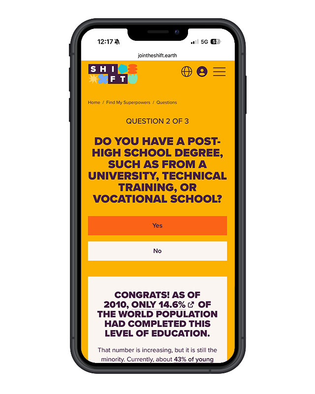 SHIFT website on mobile