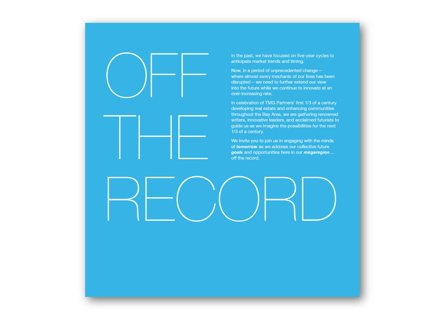 Blue inside cover with text OFF THE RECORD.