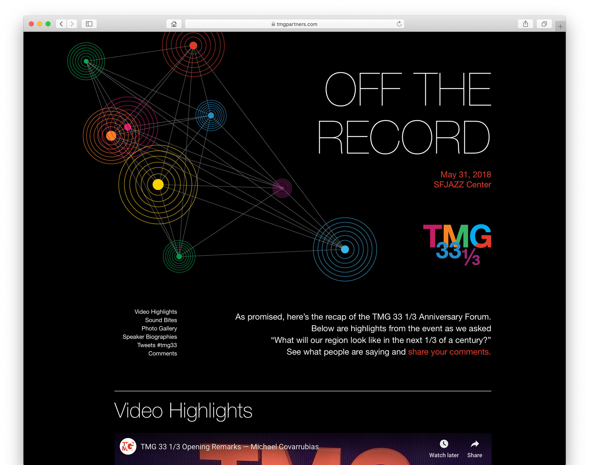 Screenshot of event web page showing logo and text: Off the Record.