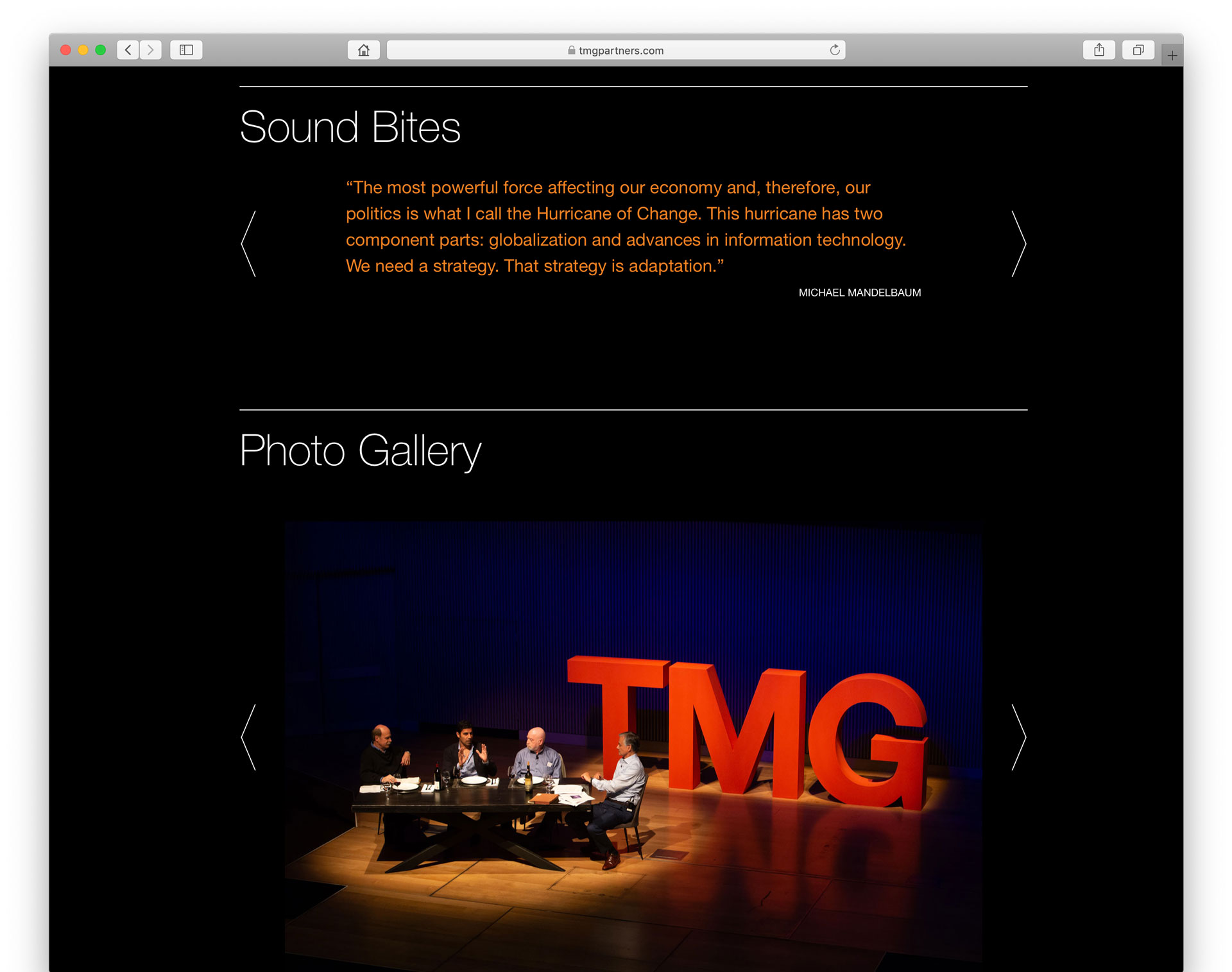 Screenshot of event web page showing sound bites and photo gallery.