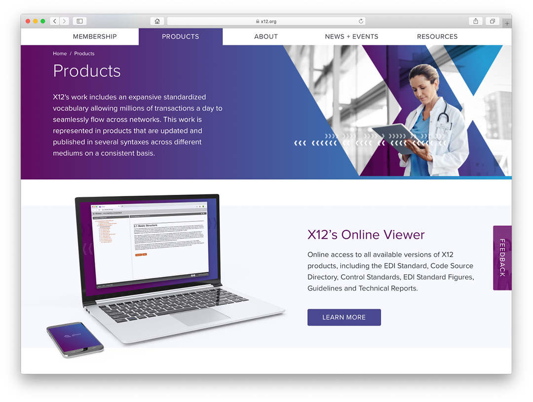 Screenshot of the new X12 website