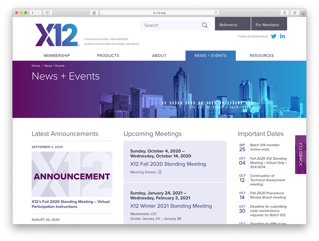 Screenshot of the new X12 website