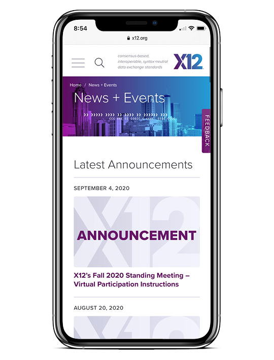 X12 website on mobile